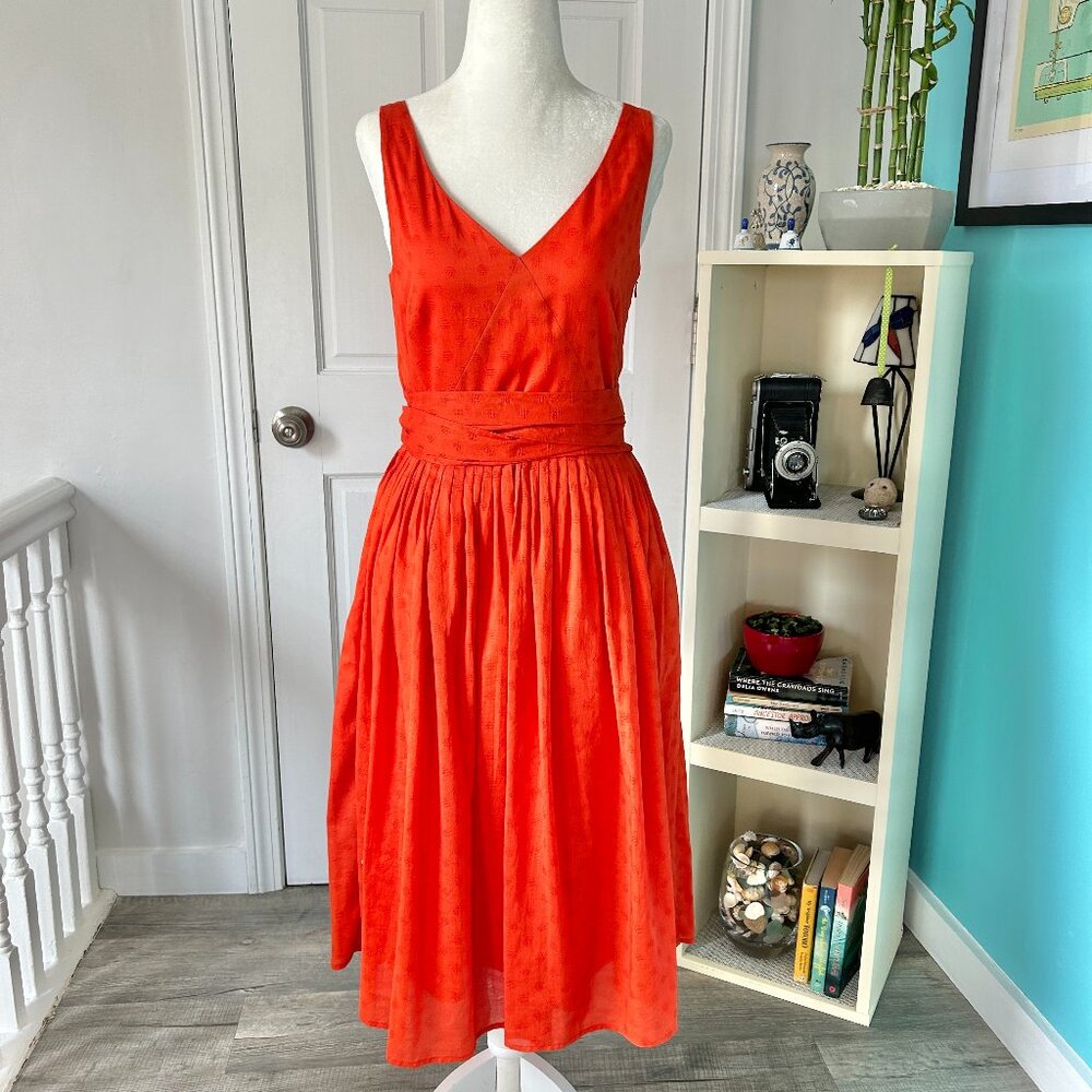 J. Crew Cecilia Midi Eyelet Dress with POCKETS in Red Poppy (size 2) - Picture 2 of 12